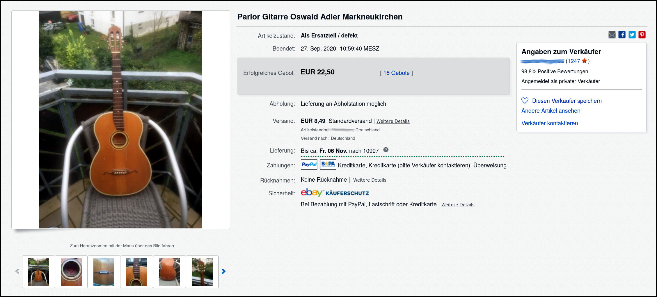 Liebe auf den ersten Blick. “Parlor Gitarre Oswald Adler Markneukirchen” in der Ebay-Auktion