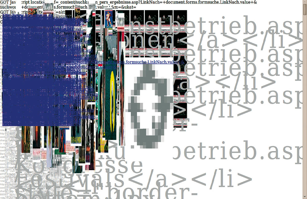 Kamen im Kunstbetrieb und Netzdiskurs gleichermaßen gut an: Shredder 1.0 von Mark Napier, 1998, geschreddert wird hier die aktuelle kunstforum.de-Seite.