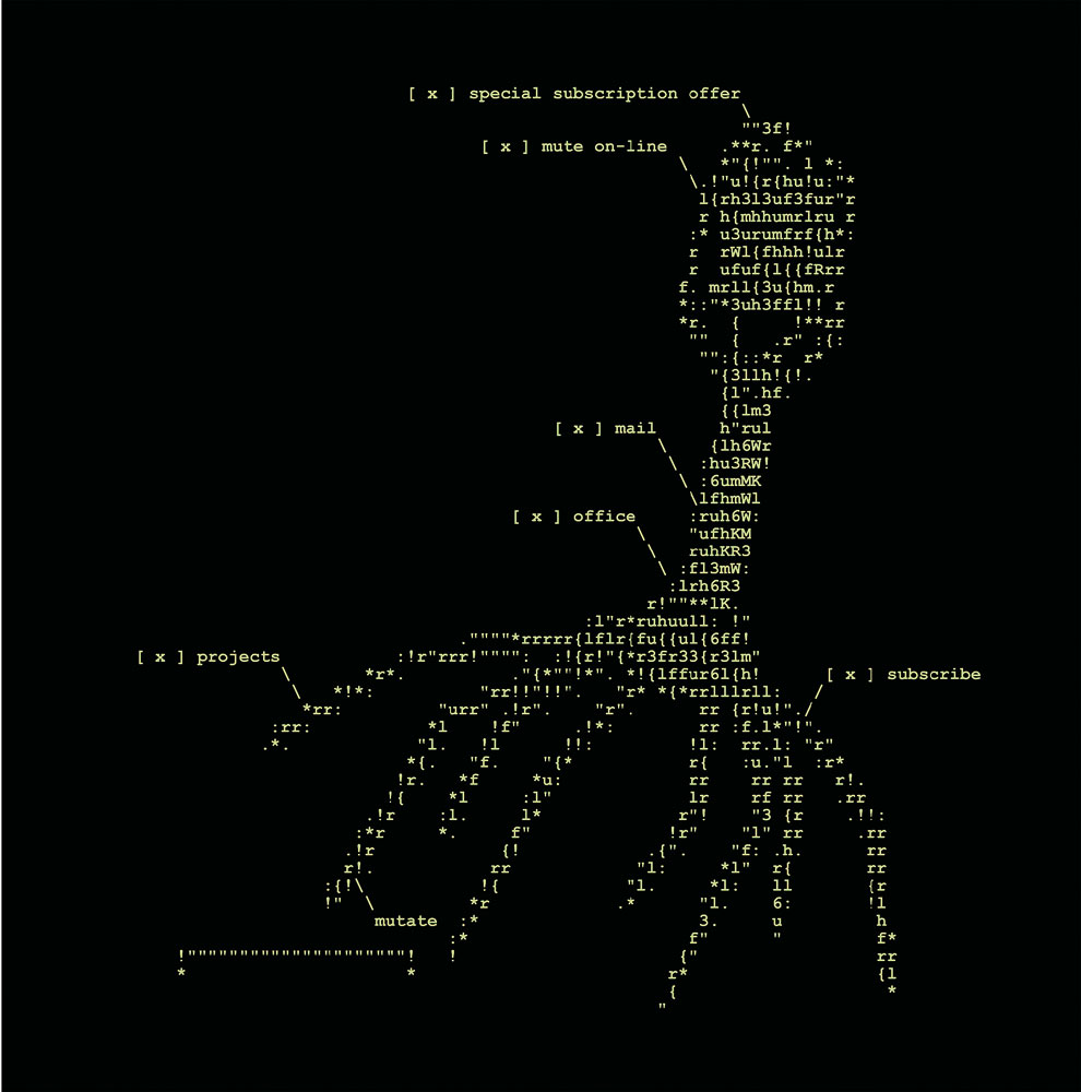 Vereint Form und Ästhetik der 1990er: Virus, Hacker, ASCII, Terminal, Startseite von MUTE Magazin anno 1998.